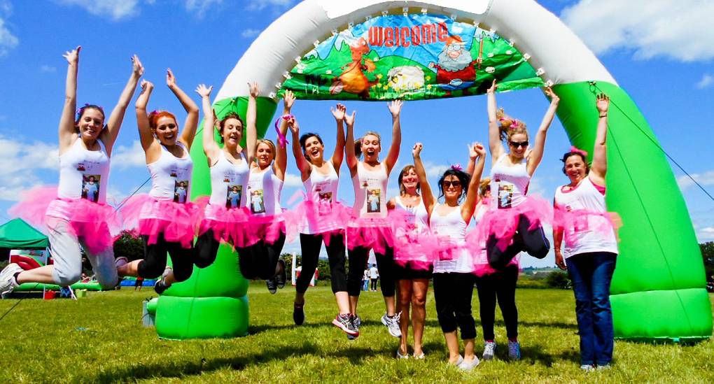 Hen party posing for a group pic at the Welsh Games