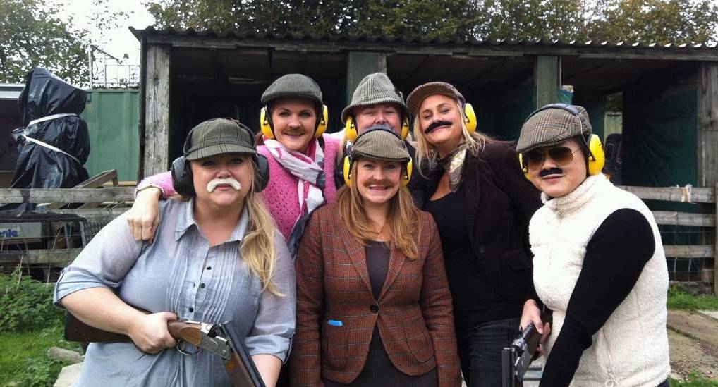 Hen party clay shooting in fancy dress