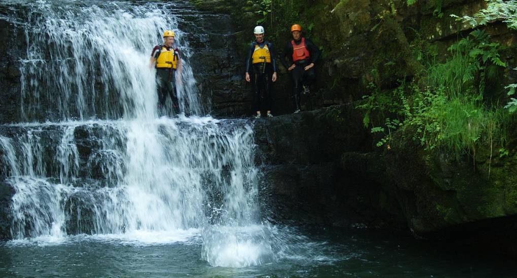 Taking the plunge. Group ready to jump in while Gorge Scrambling