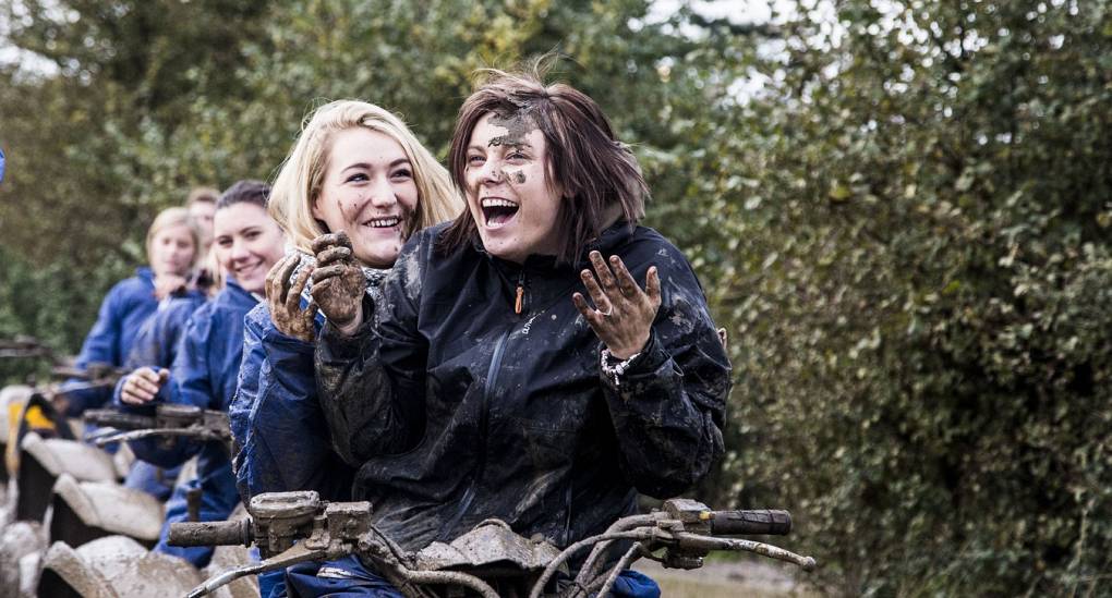 Hens having fun quad biking
