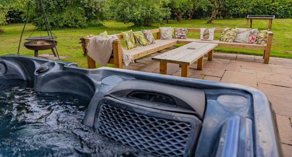 Hot tub view of the garden seating