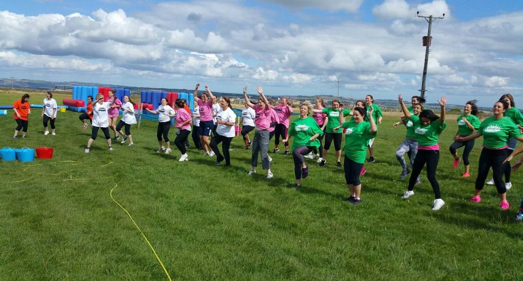 Inflatable games teams warm up