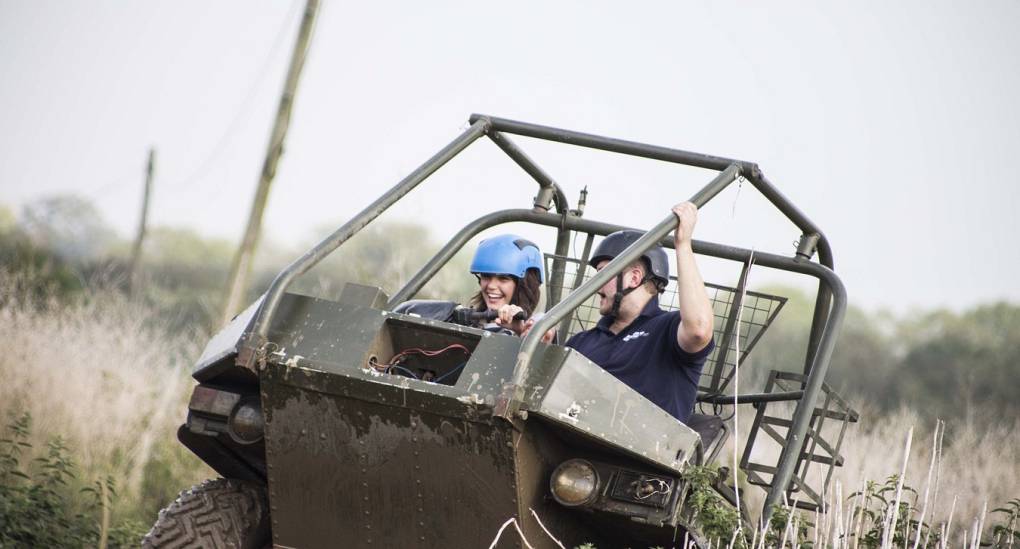 Hen and instructor navigate challenging course in an Argocat